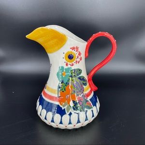 Anthropologie Toco Habitat Ceramic Pitcher Parrot Bird Tropical Floral